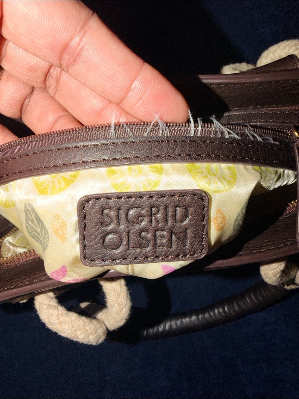 Sigrid Olsen Cream Woven Tote with Brown Leather Trim - Picture 2 of 7